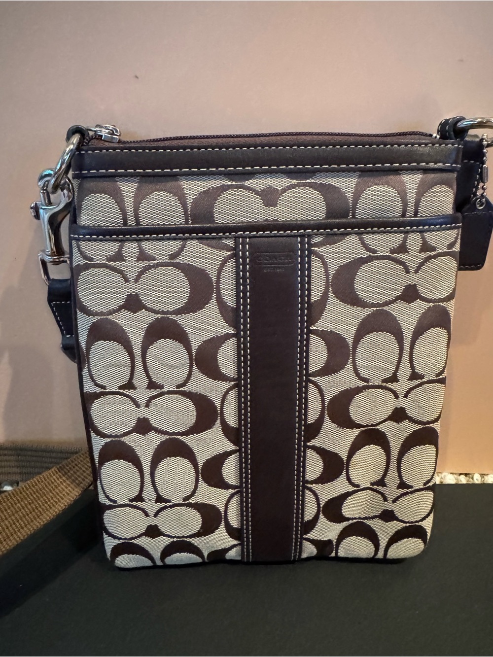 Vintage Coach Signature Crossbody Bag in Brown/Tan
